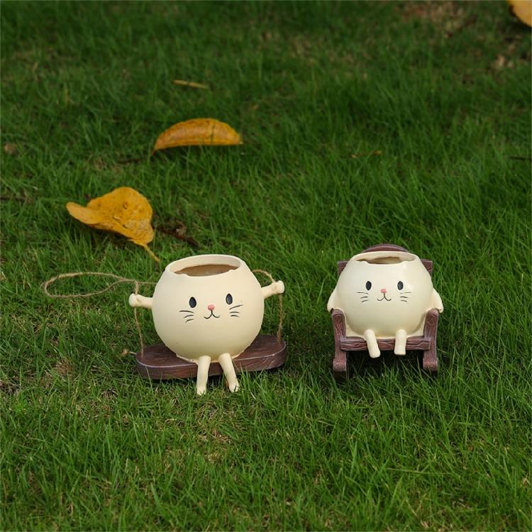 Creative Rocking Feline Planter Resin Swing Chair Design Decorative Flower Pot Fit for Modern Garden Weather Resistant