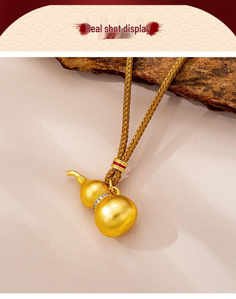 Retro Vietnamese Gold Gourd Necklace with Zircon Inlay - Versatile Pendant Chain for Men and Women