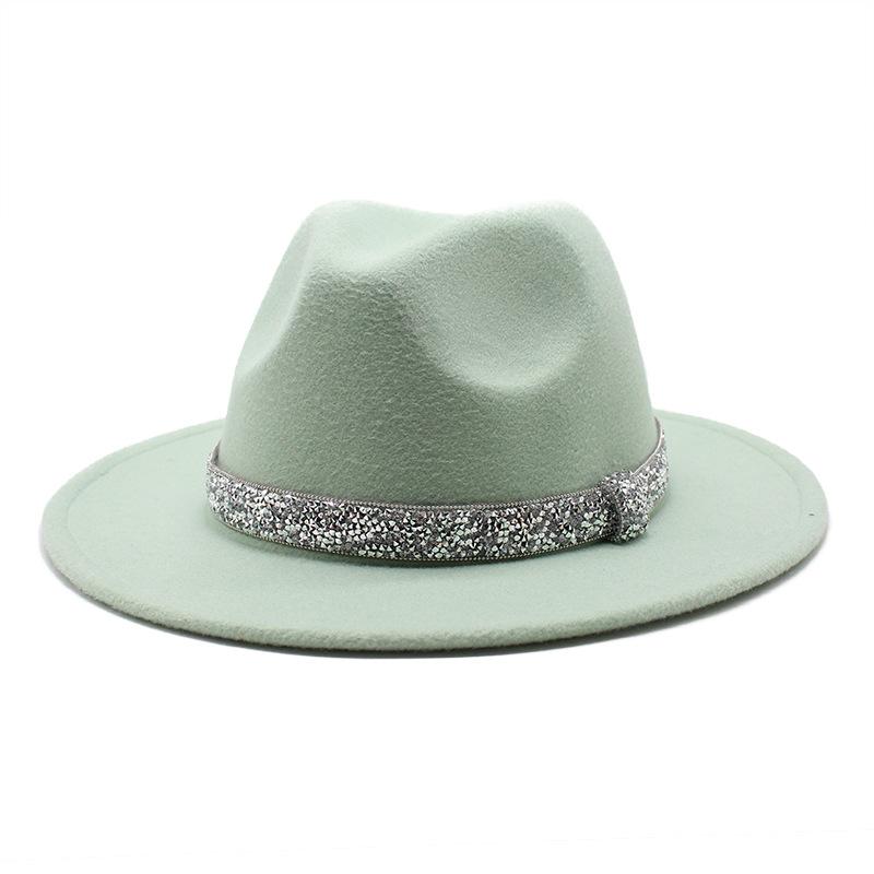 2021 Autumn Men'S And Women'S Woolen Hats, Solid Color Jazz Top Hats, Crystal Diamond Gift Hats