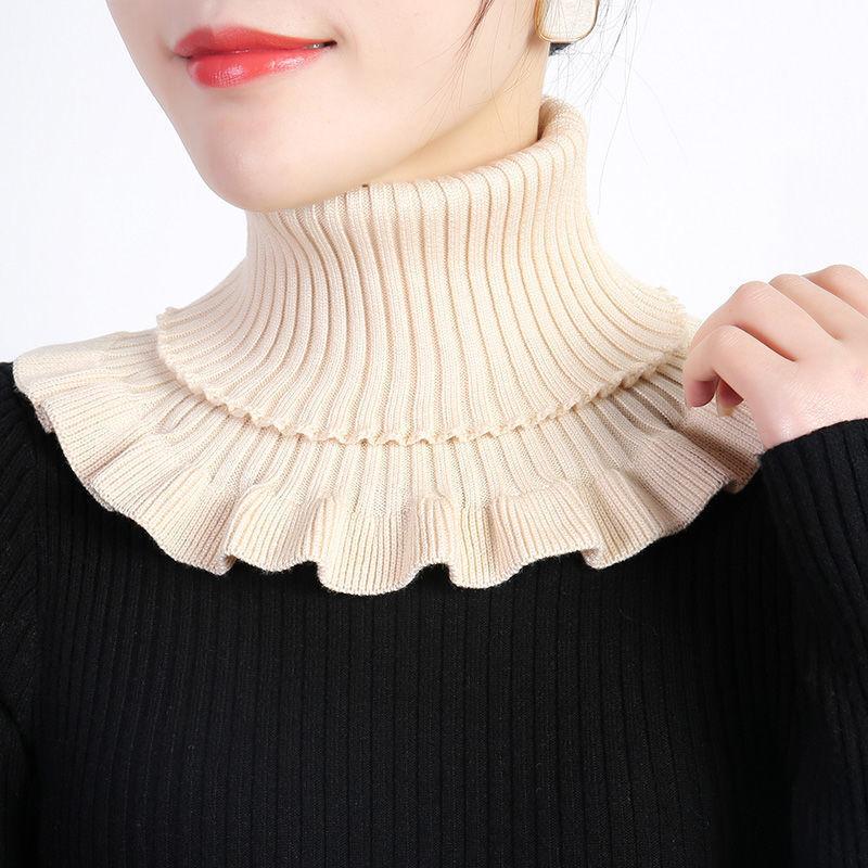 Fashionable Knitted False Neck Scarf Elegant Ruffle Edge Design Soft Thick and Warm for Women Fake Collar Detachable Scarf