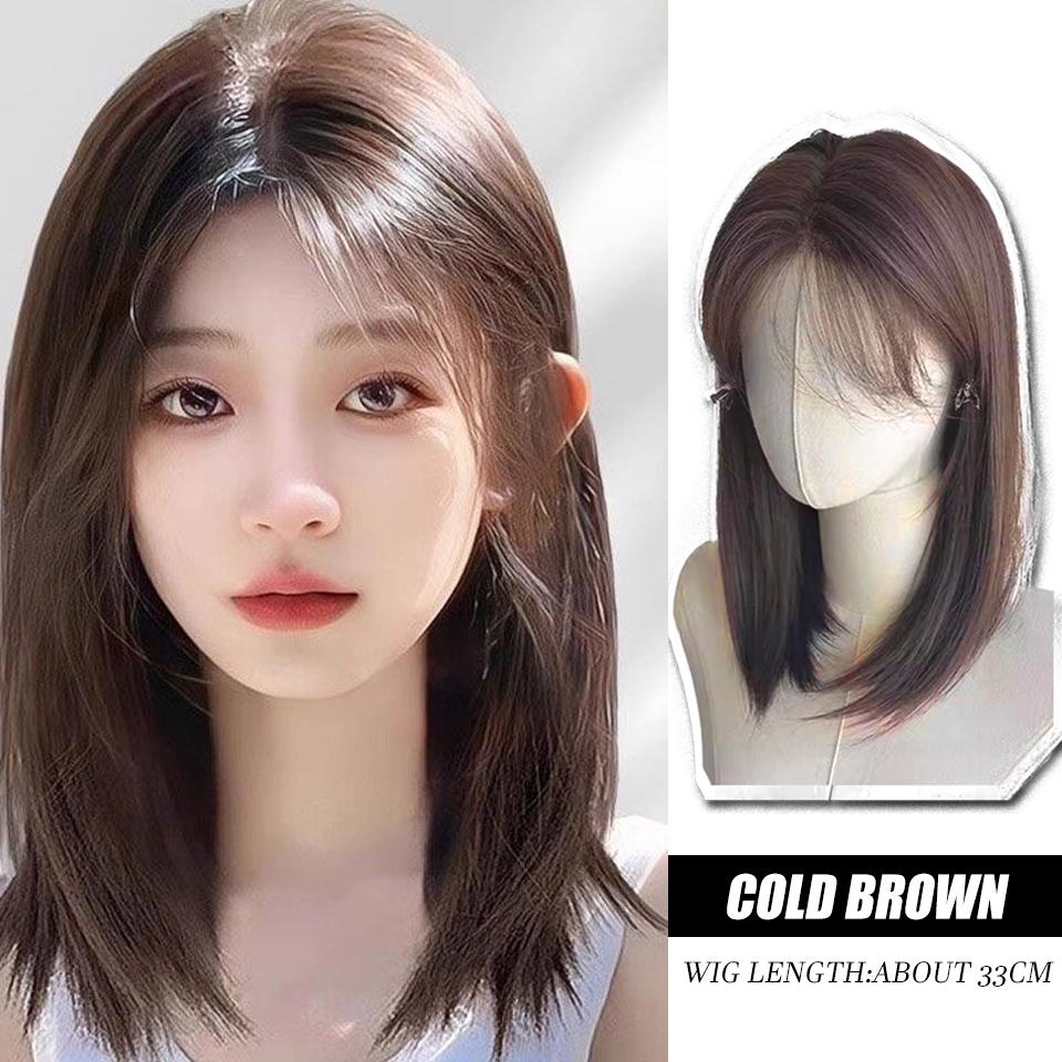 

Лоб кружево длинные прямые волосы синтетический парик женский пушистый гладкий челка ключицы волосы длинные прямые волосы парик 33CM