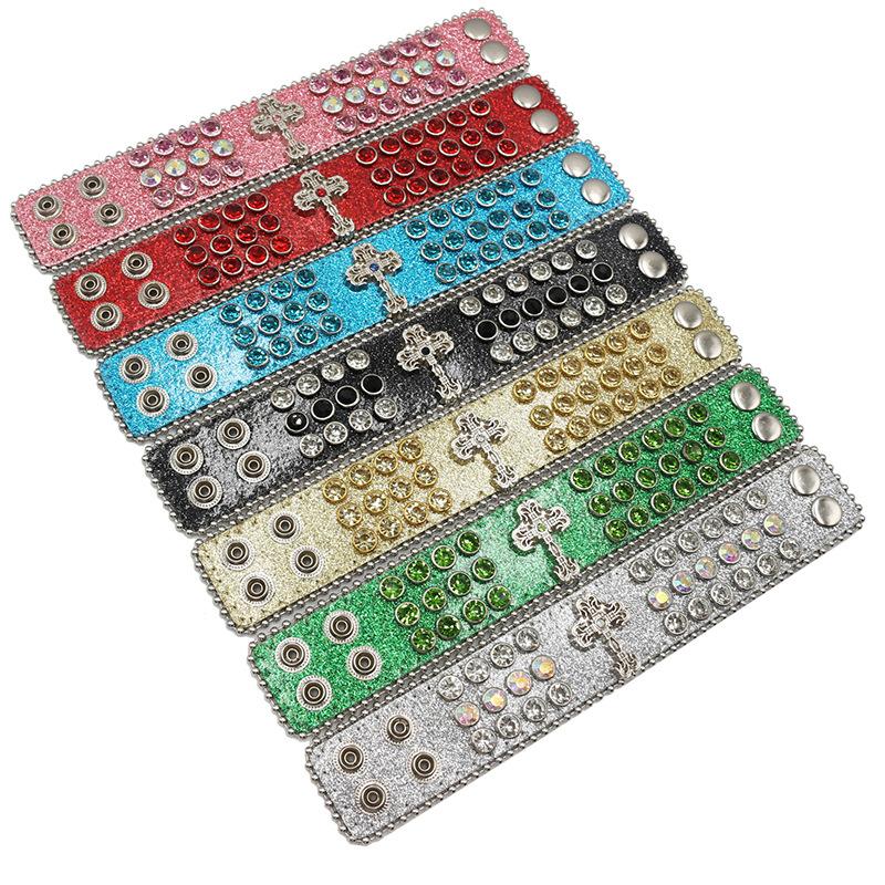 European and American Punk Cross Rhinestone Bracelet Design Diamond PU Leather Bracelet