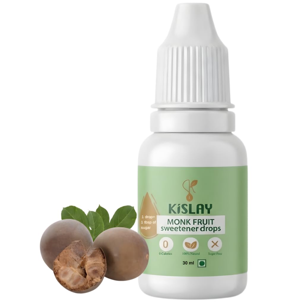 KISLAY Monk Fruit Sweetener Drops - 100% Natural Liquid Sugar Substitute, Zero Calorie Sweetener, Keto Friendly, Diabetic Friendly, Sugar Free Liqu