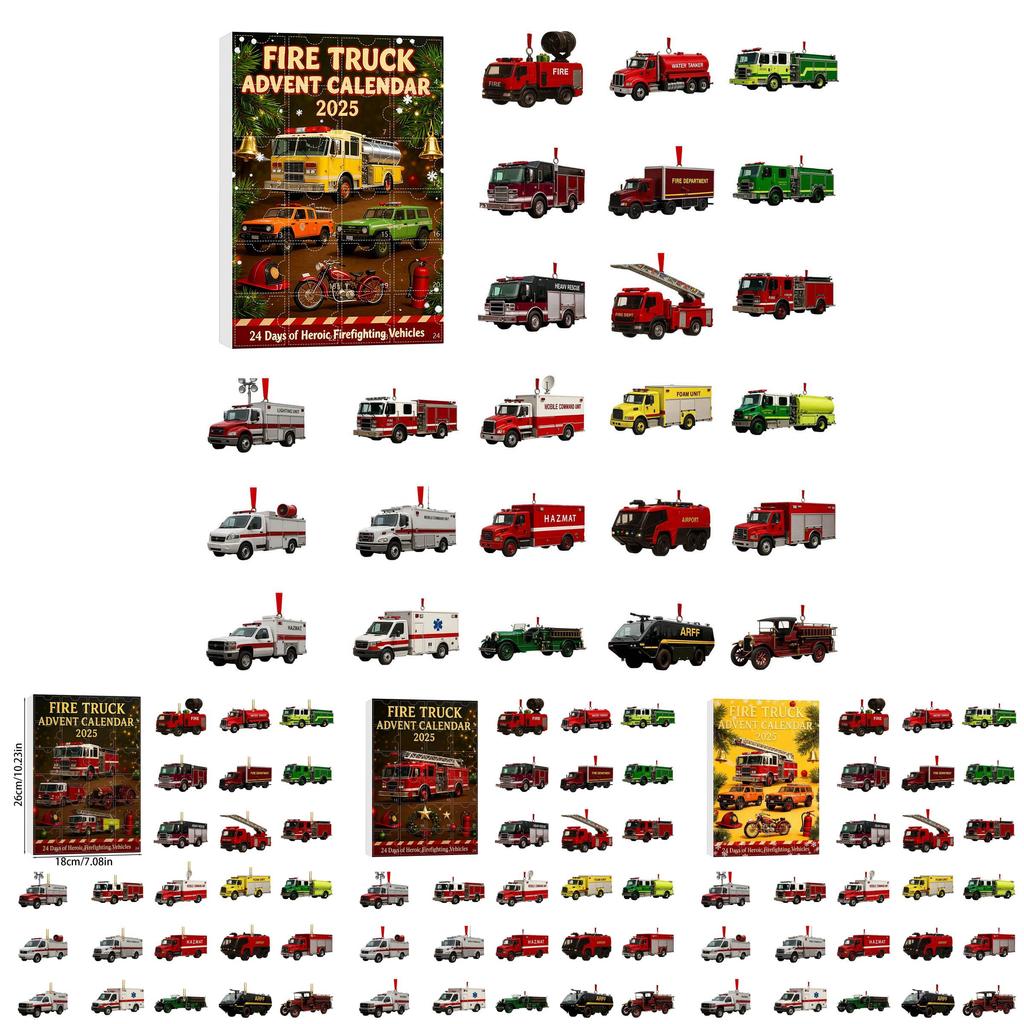 Julräddningsfordon Nedräkningskalender Akryl Julgransprydnad Med 24 Överraskningstillbehör För Julklappsutbyte