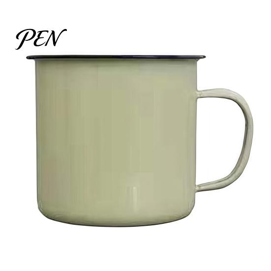 Lead-free Enamelware Vintage Enamel Mug with Handle, Solid Color Heat Resistant Tea Cup Drinking Cup, Durable Portable Tableware for Home Kitchen Use