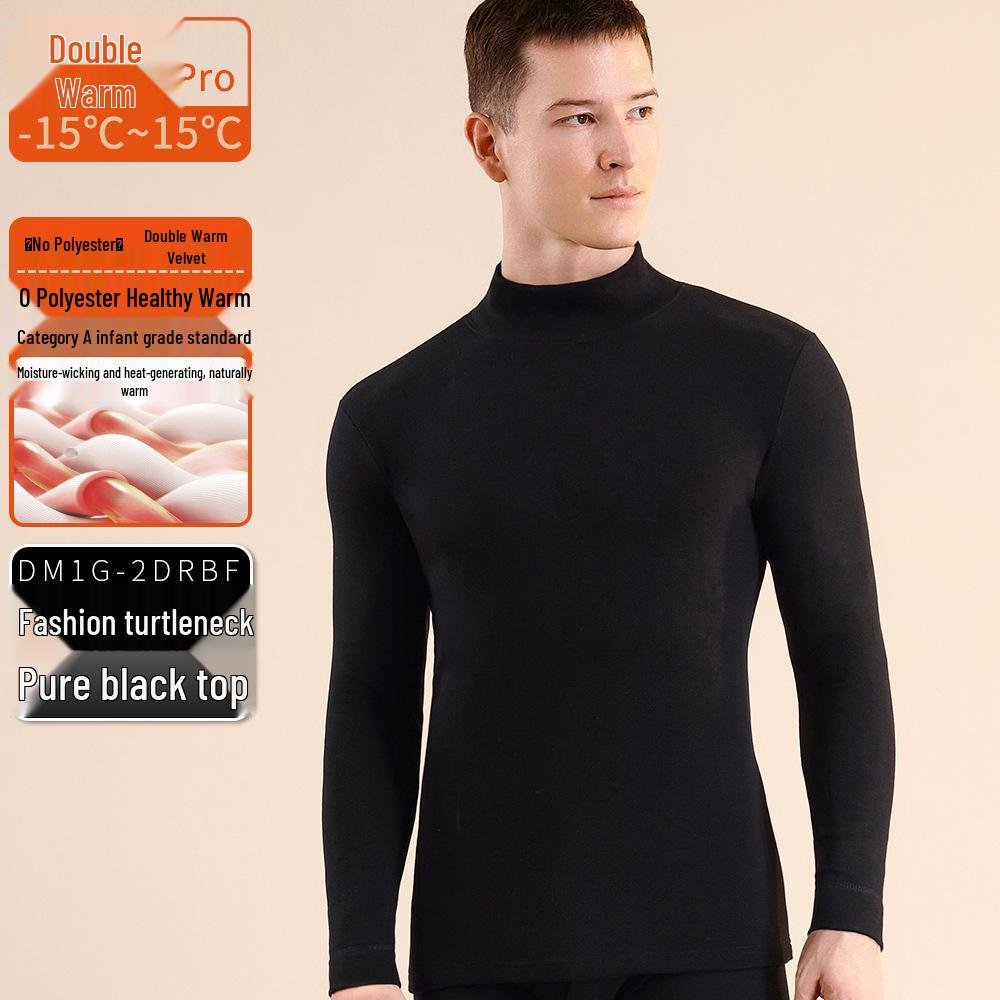 Men's Seamless Polyester Base Layer: No-Pill V-Neck, Round Neck, Mid-High Neck, Warm Autumn Top & Pants
