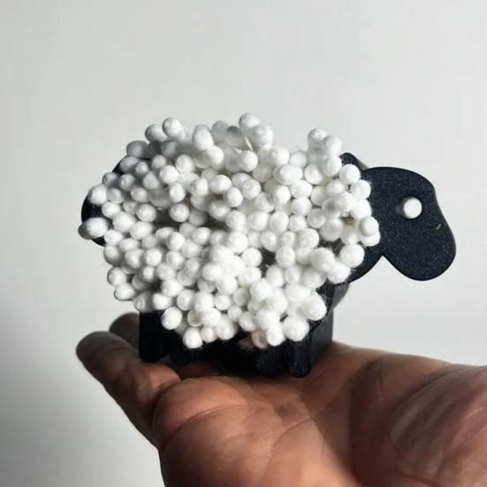 Fluffy Sheep Cotton Swab Holder Fun Decorative Cotton Bud Stand Cute Desktop Cotton Swab Organizer for Bedroom Desk Dressing Table