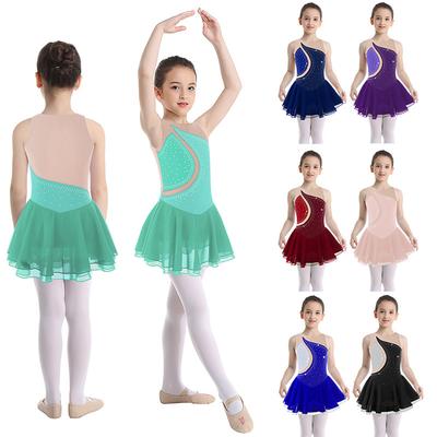 Mädchen-Eiskunstlaufkleid, ärmelloses Ballett-Trikotkleid mit Strass, Wettkampfkostüm, Gymnastikanzug