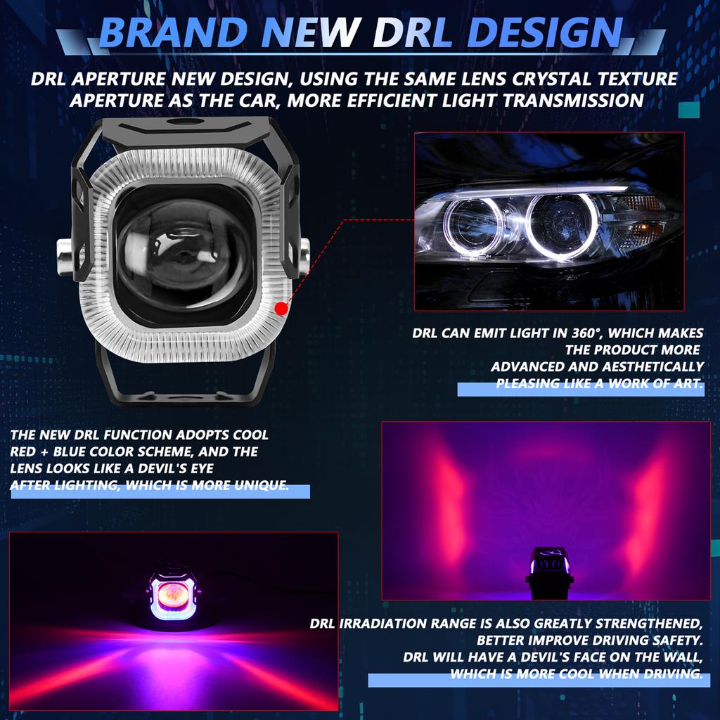 Motorcycle LED Driving Fog Lights, 60W 4000LM 4 Lighting Modes LED Auxiliary Lights IP68 Waterproof