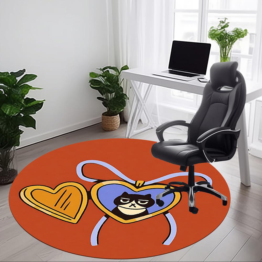 1pc Heart Cat Office Round Area Rug, Mat Suitable For Office, Under Office Chairs Bedroom Living Room Home Decor, Room Deco