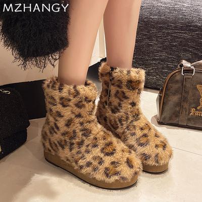 Μόδα Γούνα Γυναικεία Λεοπάρ Μποτάκια Αστραγάλου Χειμώνας Παπούτσια Πλατφόρμας Γυναίκα 2025 Τάση Μόδα Ζεστά Φόρεμα Καινούρια Χιόνι Κοντά Βελούδινα Μποτάκια Mujer Μπότες
