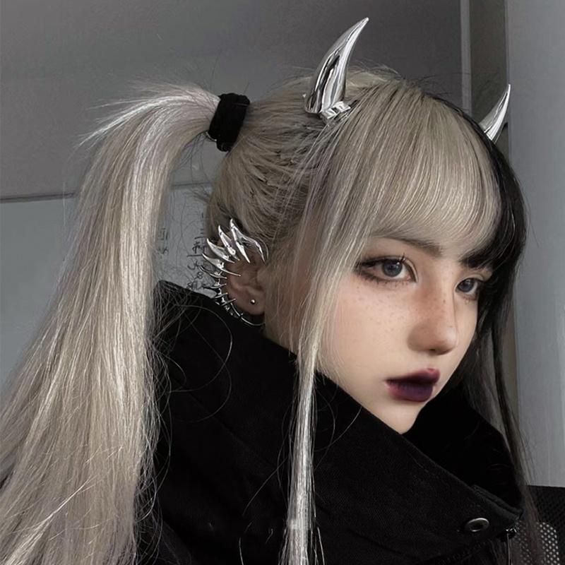 Metal Devil Horns Hair Clip Y2K Vintage Elf Ear Clip for Women Man Goth Punk Rock Design Cool Ear Cuff Party Costume Accessories