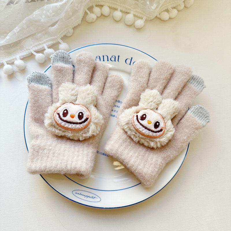 

New Children s Gloves Cute Finger Gloves Korean Version Cartoon Autumn and Winter Thickened Five finger Warm Baby Gloves one size