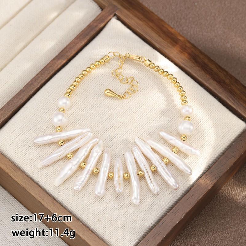 Elegant Freshwater Pearl Beaded Bracelet Women Minimalist Geometric Design Lightweight Luxury Jewelry Accessory Freshwater Pearl Copper Components NL04409B