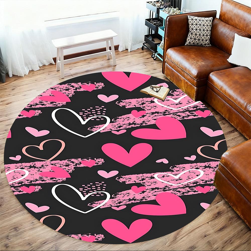 1pc Hearts Love Round Chair mat office Area Rug - Non-Slip, Floor Mat for Office, Bedroom, and Indoor Decor p127130
