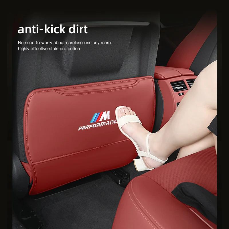 FHJX4 Hot For BMW Car Seat Backrest Anti Kick Protection Pad Leather Anti Scratch Cover For BMW E46 E90 E60 F30 F10 E39 i3 i4 X1 X2 X3