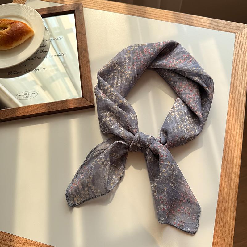 Einfarbiger doppelseitiger Muster Baumwolle und Leinen Hautfreundlicher quadratischer Schal Halspflege Retro Literarischer Schal Seidenschal Kopftuch Stirnband Damen