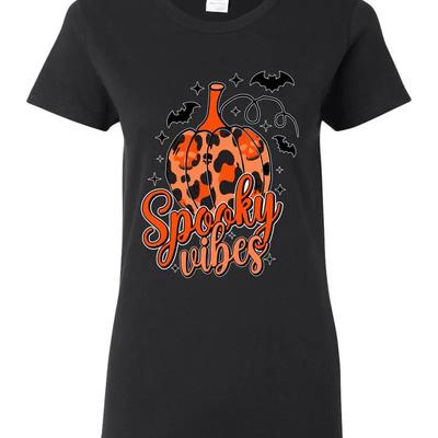 Spooky Vibes Pumpkin Skulls Bats Stars Women T Shirt