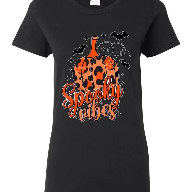 Spooky Vibes Pumpkin Skulls Bats Stars Women T Shirt