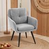 Modern Accent Chair Upholstered Chair With Metal Legs Linen Look Light Gray