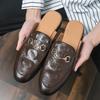 Men's Plus Size Crocodile Pattern Leather Slip-On Slippers - Fashionable Backless Closed-Toe Design for Summer