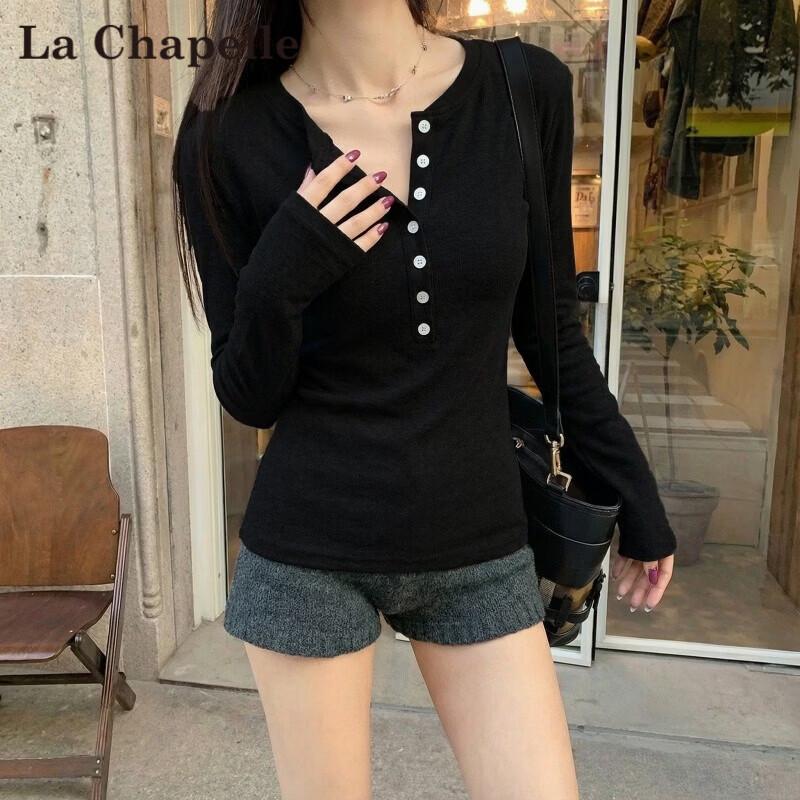 La Chapelle Women's Minimalist Solid Long-Sleeve T-Shirt