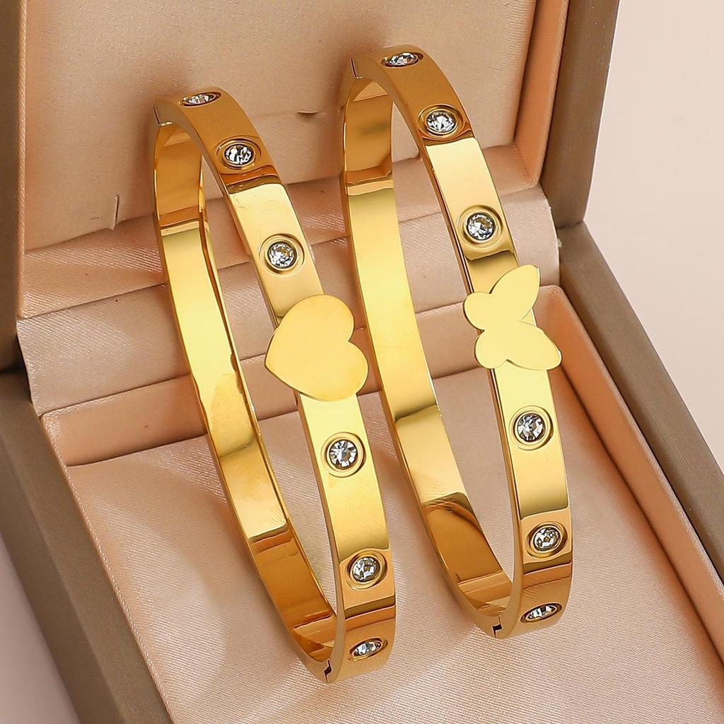 Zircon Butterfly Titanium Steel Bracelet - Simple European & American Style Design for Women