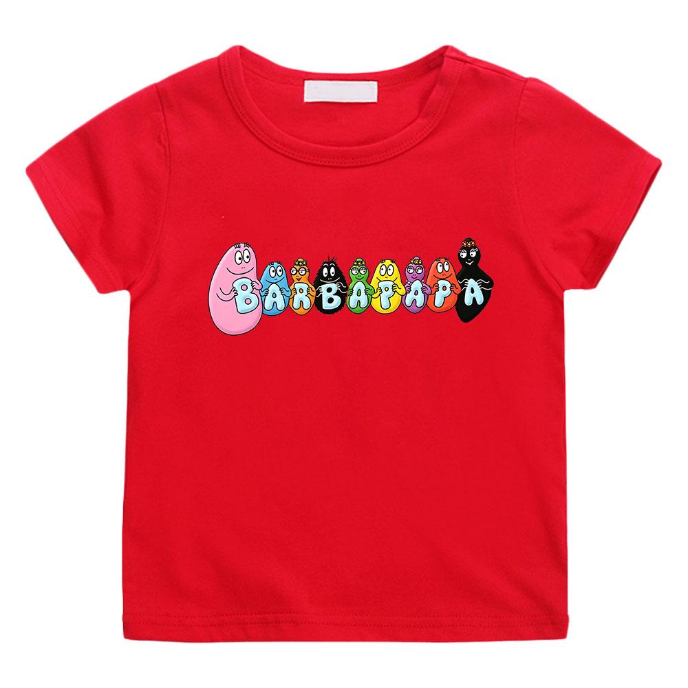

Barbapapa Children s T-shirt 100%Cotton Cartoon Print 2-12 Years Boys Girls Kawaii Short Sleeve Casual Kids Tops Summer Toddler 100 красный