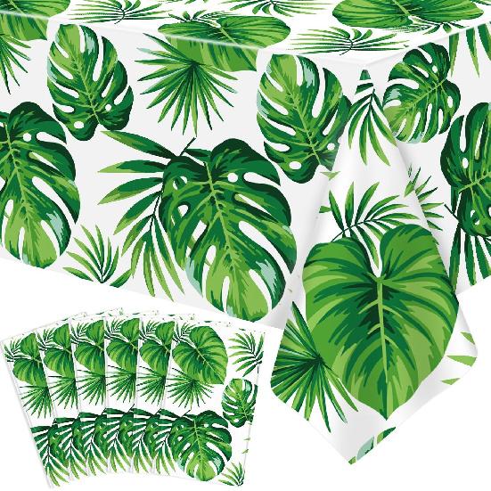4 Pack Hawaii Palm Leaves Tablecloths Luau Party Disposable Hawaiian Table Cloth Tropical Palm Leaves Table Cover for Baby Shower Birthday Party
