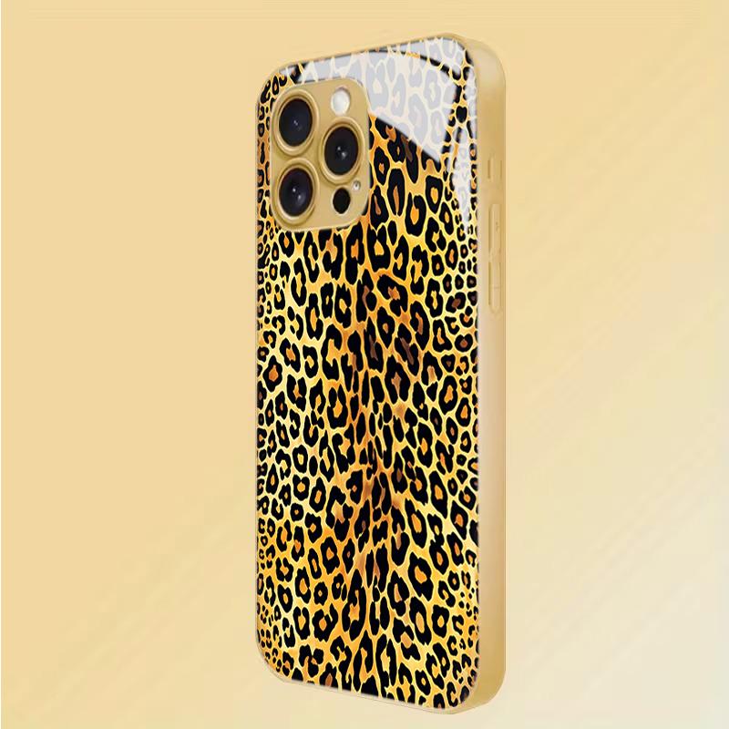 Golden Leopard print Pattern Design Tempered Glass Phone Case For Samsung Galaxy S25 S24 Ultra S23 Plus S25 FE Protection Cover