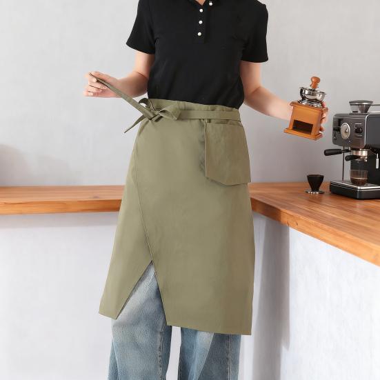 Splash-Proof Half Apron with Side Slits Polyester Cooking Apron Oil And Water-resistant Apron for Restaurant & Kitchen Work