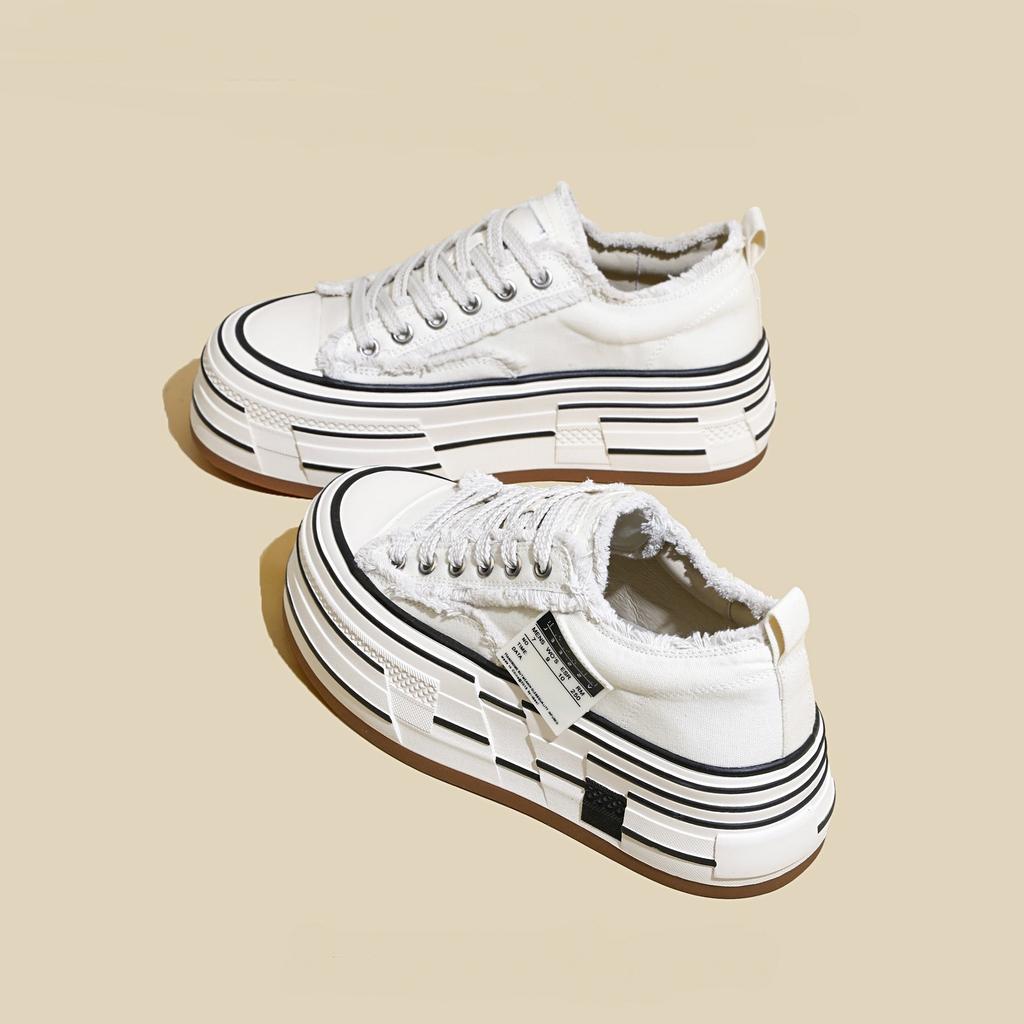 Thick-soled heightening canvas shoes women's 2025 spring new design sense niche pink beggar shoes sports and leisure board shoes