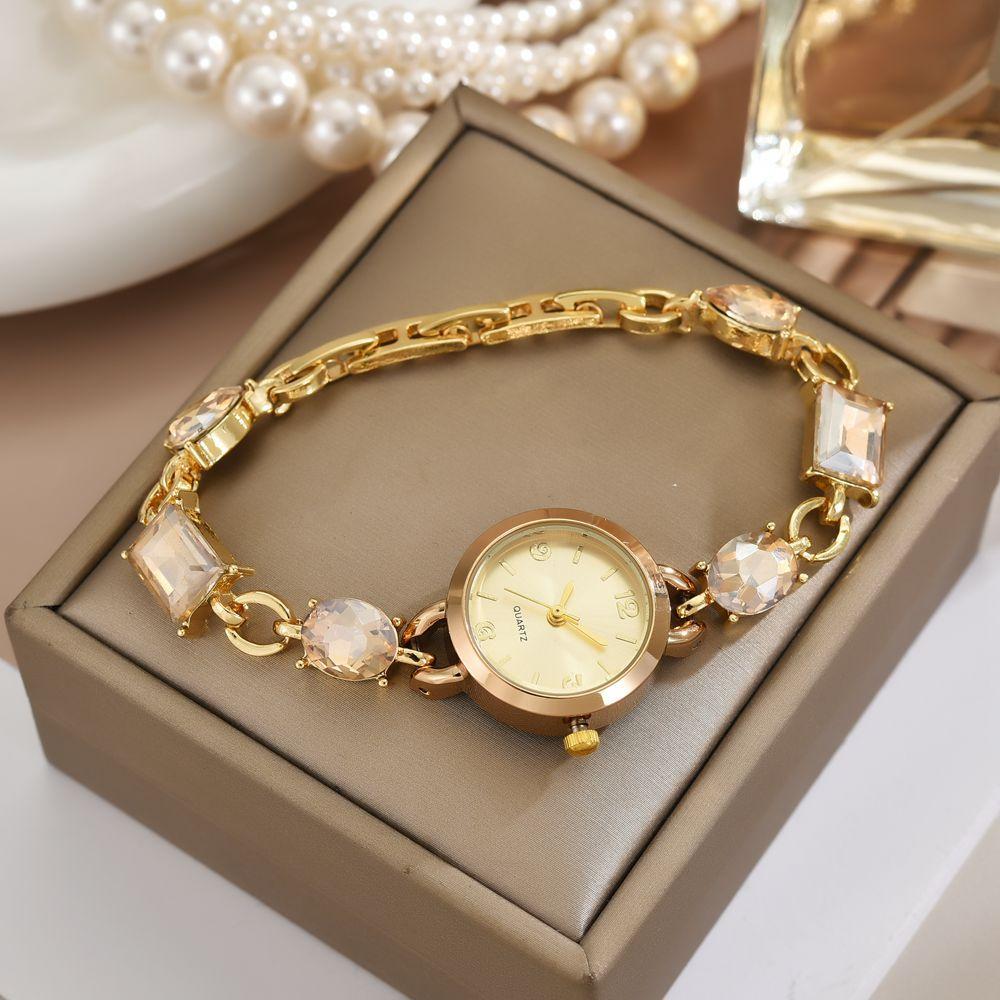 Dame Rundt Krystallarmbåndsur Dame Kvarts Klokke Armbåndsur