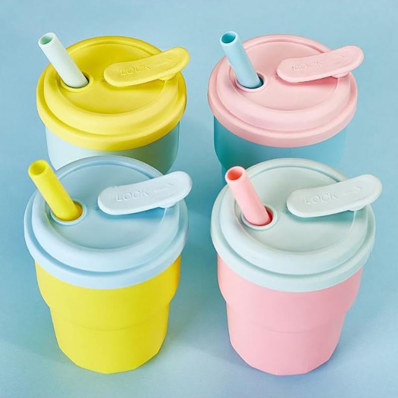 400ml Coffee Mug With Lid Straw Silicone Cold Juice Milk Tea Mug Leak-Proof Drinking Water Bottles Portable Travel Cup