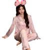 Ice Silk Long-Sleeved Women'S Pajamas Cute Cartoon High-End Silk Loungewear Two-Piece Set