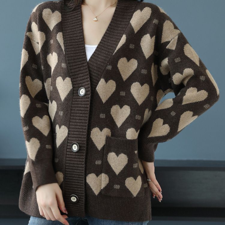 Mittellanger Love-Pullover für Damen, 2023, Herbst/Winter, neuer Strick-Cardigan