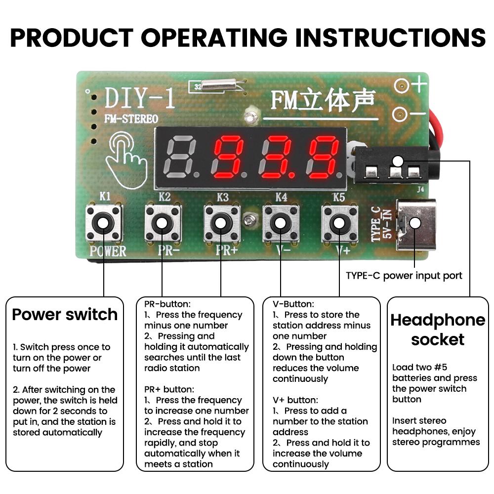87-108MHz AM/FM Medium Wave Digital Tuning Headphone Radio Dual-Band Stereo Radio DIY Kit Construction Guide