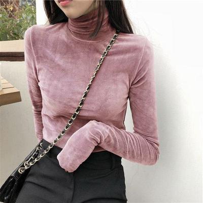 Turtleneck Shirt Women Long-sleeved Casual T-shirt Skirt Shirt Blouse Women Retro Stretch High Neck Bottoming Shirt