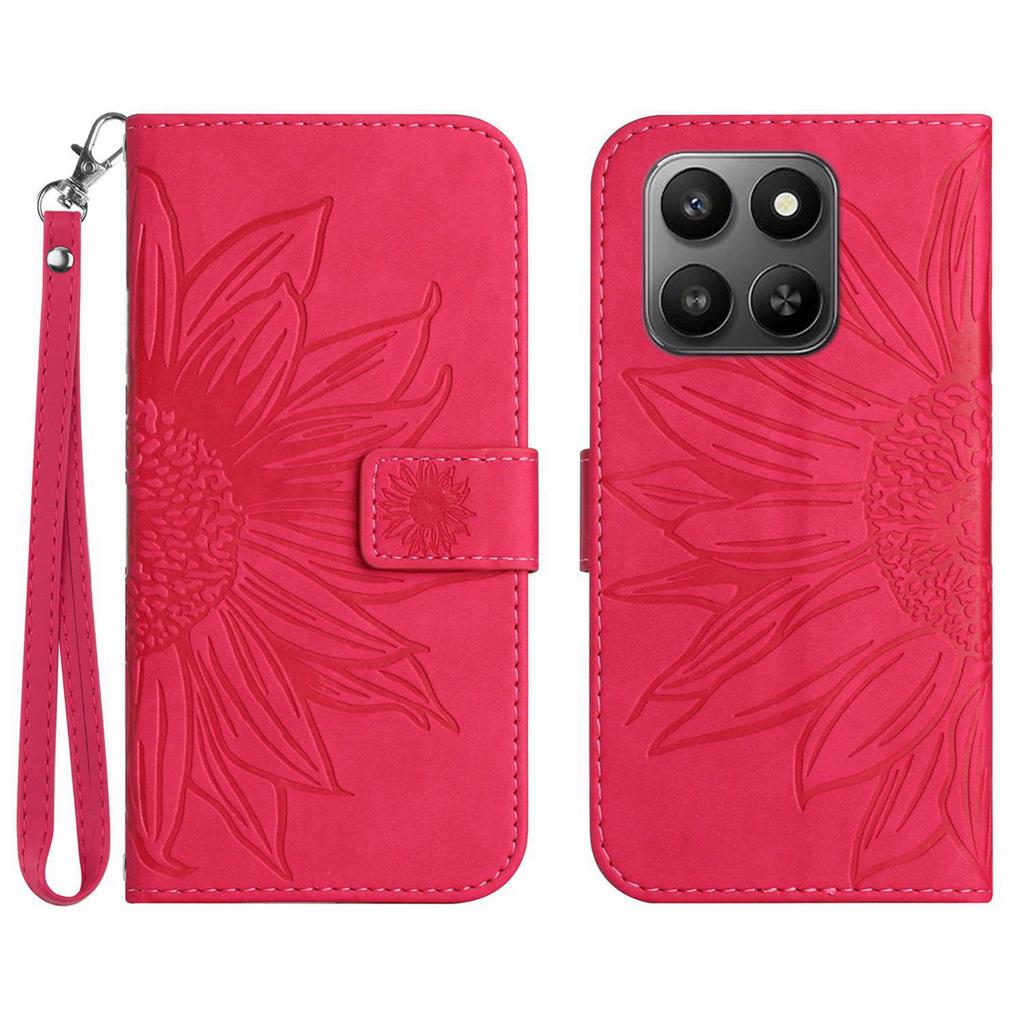 For Honor 400 Smart Case Sunflower Imprint Leather Wallet Phone Cover with Wrist Strap