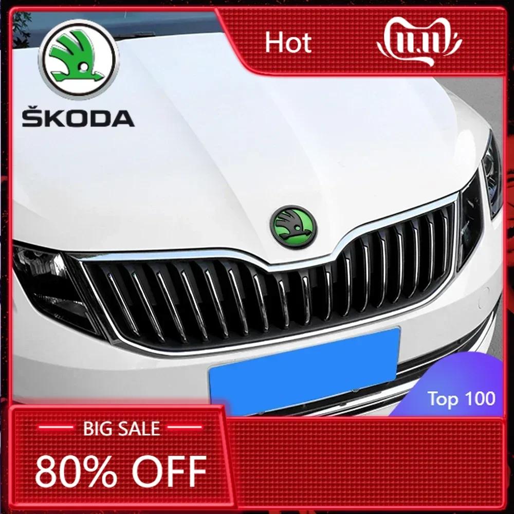 ABCDGI1 Car Sticker 2025 New ABS 80/90/100mm Car Front Hood Badge Bonnet Emblem Trunk Sticker For Skoda Yeti Octavia Kamiq Fabia Kodiaq