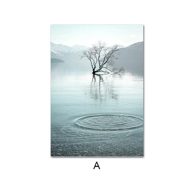 

Скандинавский синий абстрактный художественный настенный принт, картина с травой, мост, озеро, пейзаж, холст, постер, скандинавская картина, современный домашний декор 60x80cm No Frame