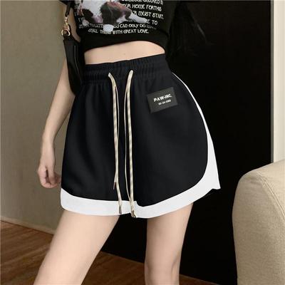 Design-sensual Color-blocking Sports Shorts for Women In Summer New Loose and Simple Wide-leg Casual Five-point Pants