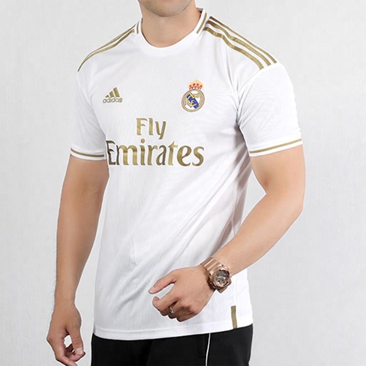 adidas Real Madrid 19-20 Season Fan Edition Home Alphabet Logo Stripe Sports Soccer/Football Short Sleeve Jersey Asia Sizing Men's DW4433