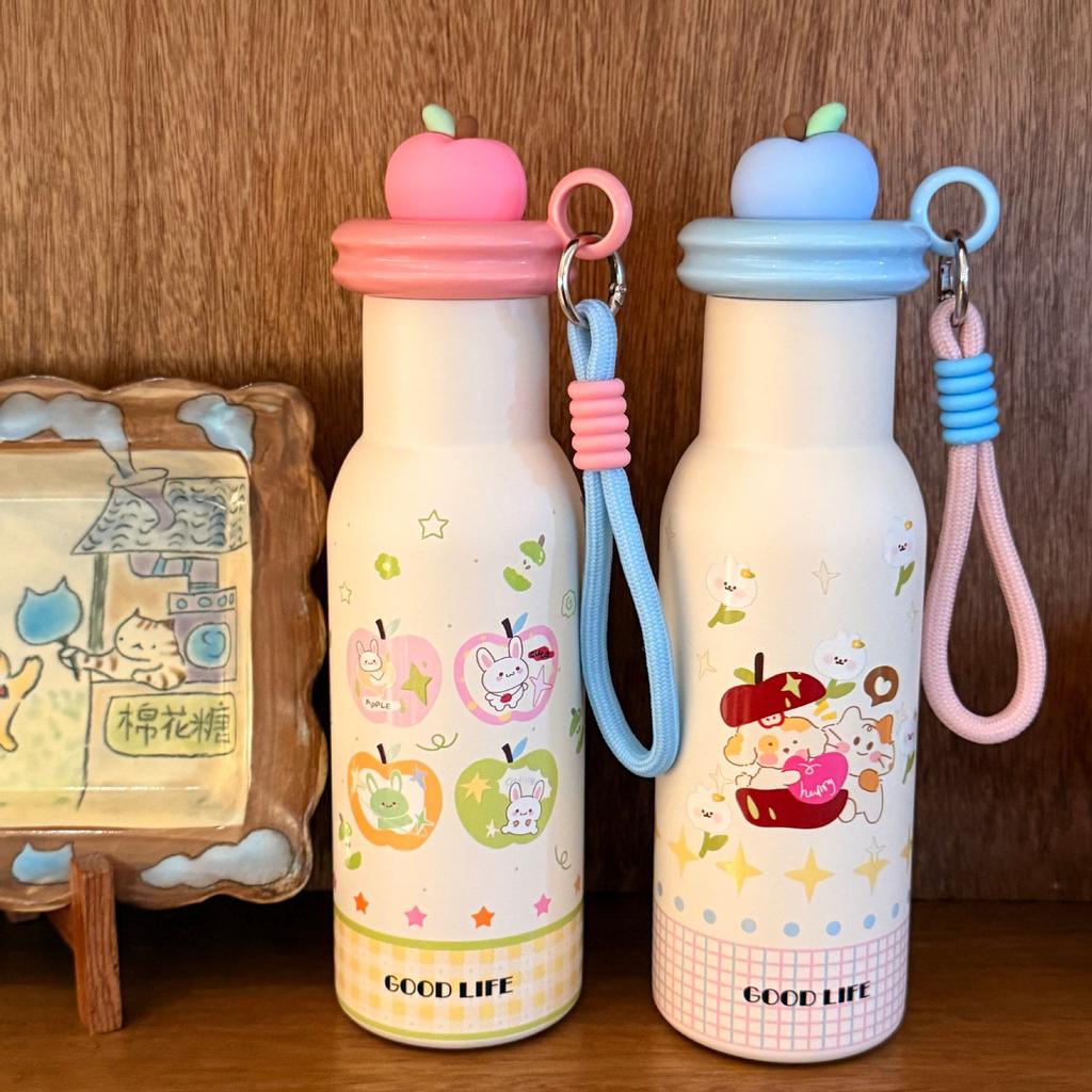 Water bottle Apple Paradise thermos cup female high value portable stainless steel cartoon double drinking cup