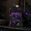 Durable Resin Craft for Halloween Gothic Glitter Village Decoration, Haunted House Figurine with Purple Ornament Holiday Lovers Windows, Spooky