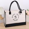 Initial Canvas Handbag Shopper Bag Shopping Bag Versatile Foldable Shoulder Bag for Girl Women Fashion Trendy Bag