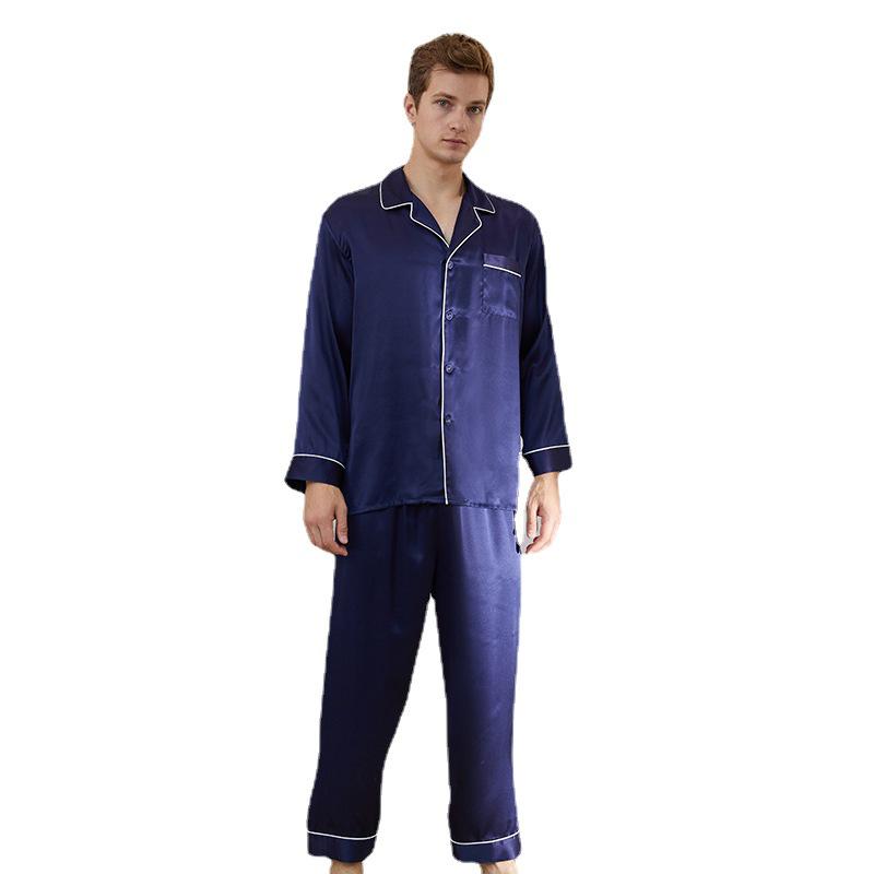 Men's Silk Pajama Set: Butterfly Embroidered Long Sleeve Top & Pants, 100% Mulberry Silk