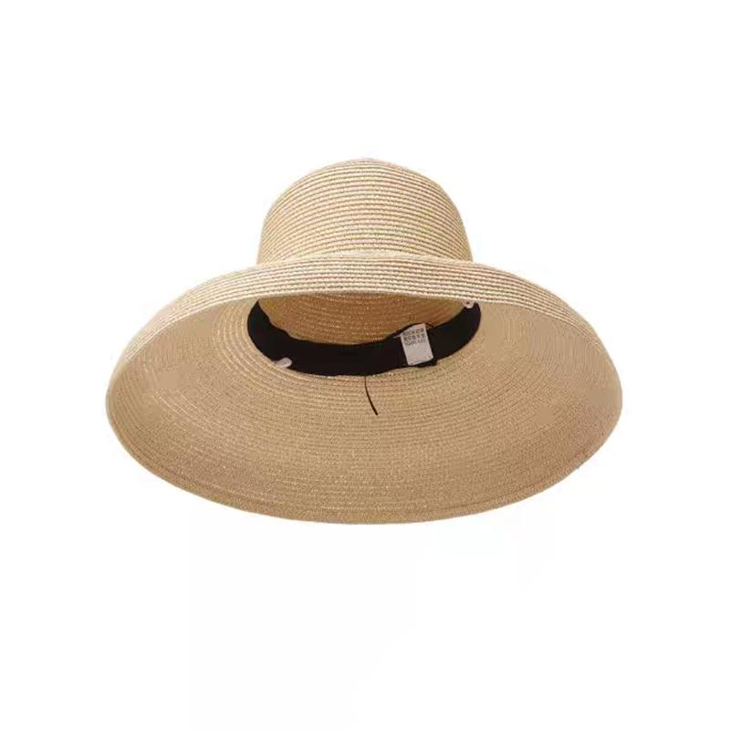 

Female Summer women s hat Hepburn Style Vintage Design Wide side Straw Hat Solid Color Beach Holiday Beach Hat Big Sun Hat 55-58cm