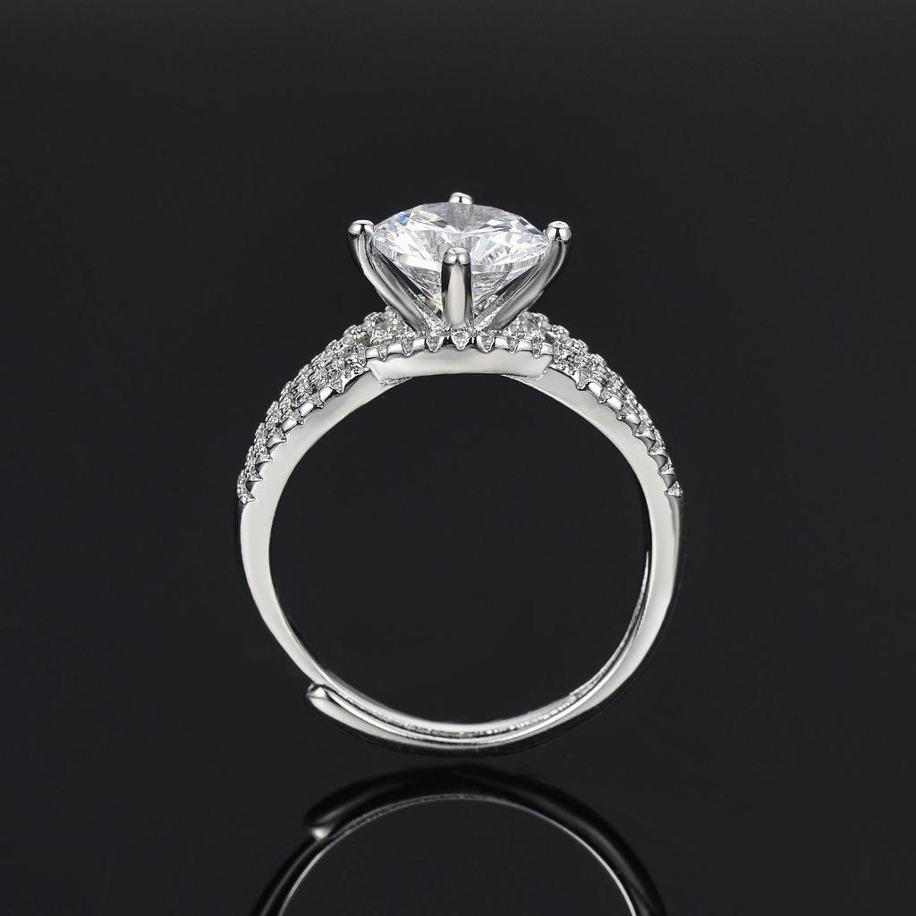 Adjustable 2 Carat Moissanite Wedding Ring with Cubic Zirconia Accents