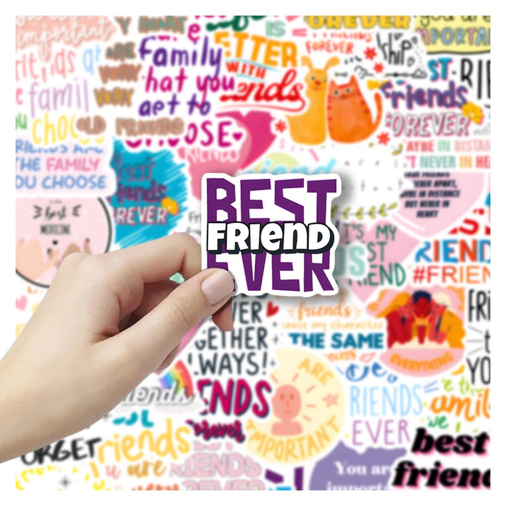 50pcs Best Friend Theme Stickers Pack, Colorful Lettering and Positive Words Decals for Scrapbook, Notebook and DIY Crafts